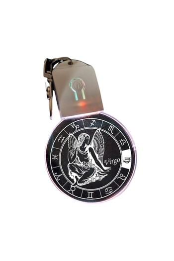 T&M Personalizare Keychain with LED from Acrylic - Virgo Zodiac Round - Horoscope with Battery, Multicolor