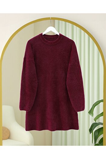 Modamorfo Bearded Long Loose Knitwear Tunic - Burgundy