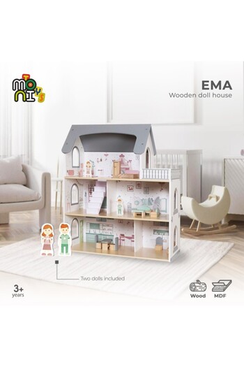 Moni Toys Wooden Dollhouse Ema with 3 Floors and Furniture – Moni Toys, for Kids 3–8 Years
