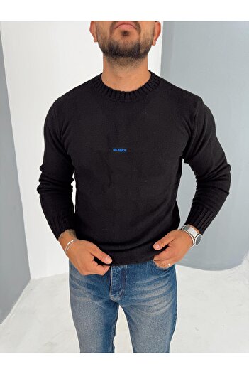 Baycombine35 Men's Basic Slim Fit Silence Written Knitwear Sweater