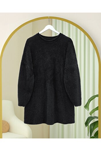 Modamorfo Bearded Long Loose Knitwear Tunic -Black