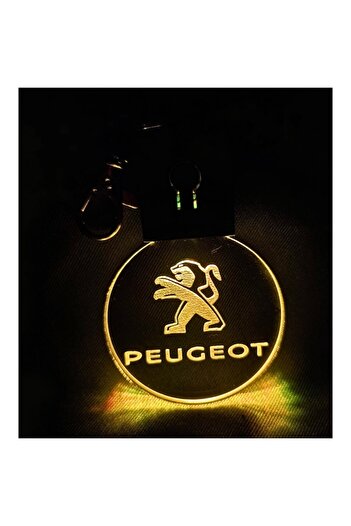 T&M Personalizare LED Keychain Acrylic - Peugeot Auto with Battery, Round, Multicolor