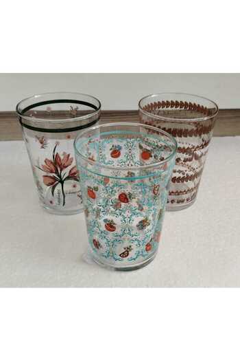 Mask Rak Le Decorated Glass for Soft Drinks, Water Glass 510 Cc - Set of 3