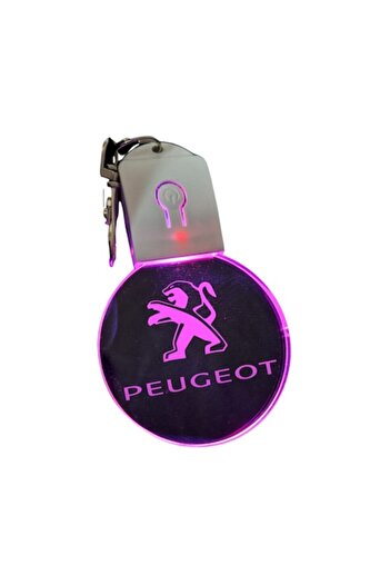 T&M Personalizare LED Keychain Acrylic - Peugeot Auto with Battery, Round, Multicolor