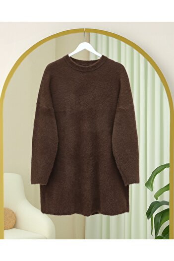 Modamorfo Bearded Long Loose Knitwear Tunic - Brown