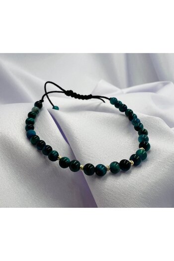 OEM Bracelet with Tiger Eye and 5 Beads Made of 14k Gold