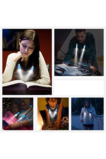OEM Flexible wearable reading lamp around the neck with 2 lighting heads and 4 LED bulbs, black
