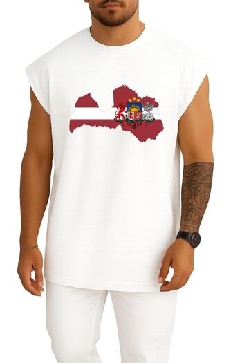 Bahriyeli Collection Oversize Latvia Map - Lithuania Map Chest Design Tank Top