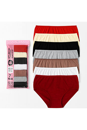 VİP SECRET Cotton 7-Piece Underwear Set, Oversized and Regular Size, Striped and Solid Color Underwear