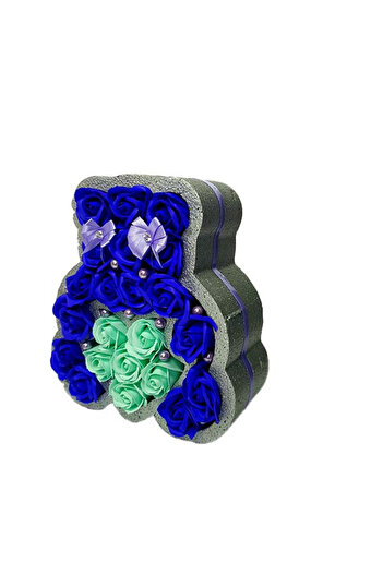 velve Aranjament floral Infinite Love cu trandafiri de sapun, in forma de ursulet, Albastru