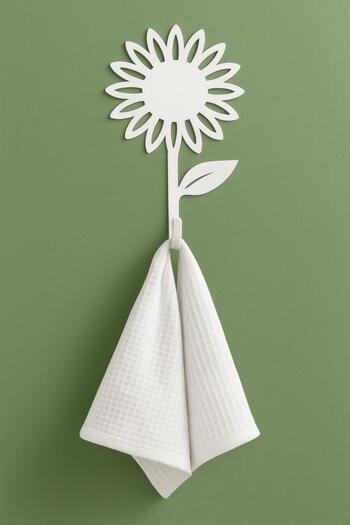 VENON 15 cm White Metal Sunflower Hanger – Decorative Black Wall Towel Rack Flower Modern Kitchen Wall