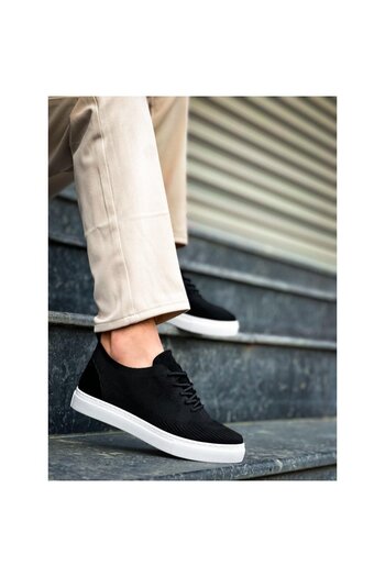 Zerenyus Zrn-101 Black and White Premium Knitwear Lace-Up Casual Men's Shoes