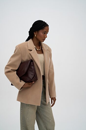 MAİ COLLECTİON Kaela Bel Seated Beige Blazer