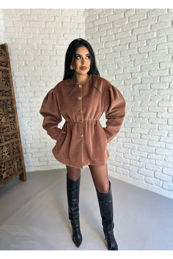 moneta boutique Jachetă de damă cu talie elastică din țesătură Fox cu nasturi aurii