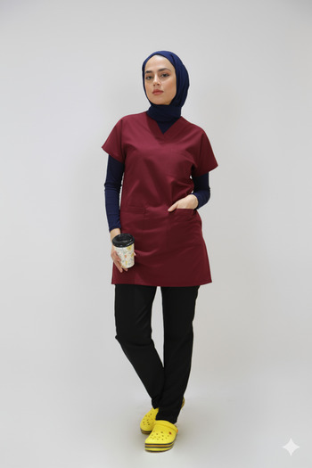 Limitless Modest Nursing Uniform Tunic Length Single Top Burgundy Modest Nursing Uniform