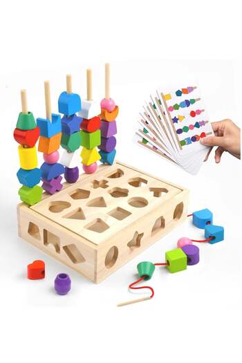 Toybox Wooden Color Sorting Stacking Toys, Montessori Toys Geometric Shape Matching Game