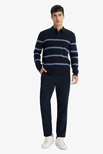 DeFacto Standard Fit Polo Neck Striped Knit Sweater F2772Ax25Wn