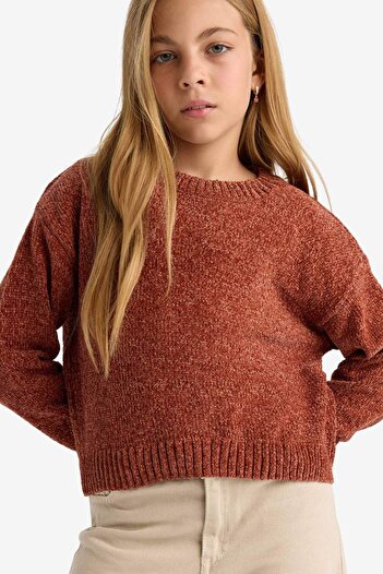 DeFacto Girls' Crew Neck Chenille Sweater F2619A825Wn