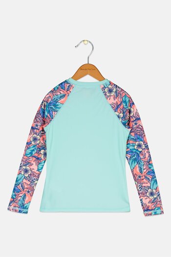 Piping Hot Kids Girl Floral Print Long Sleeve Rash Guard, Multicolor