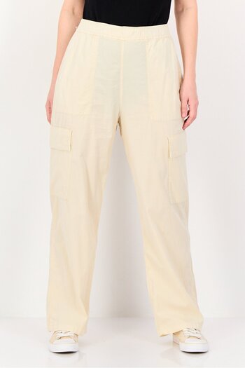 Reiko Women Parachute Fit Plain Cargo Pants, Cream