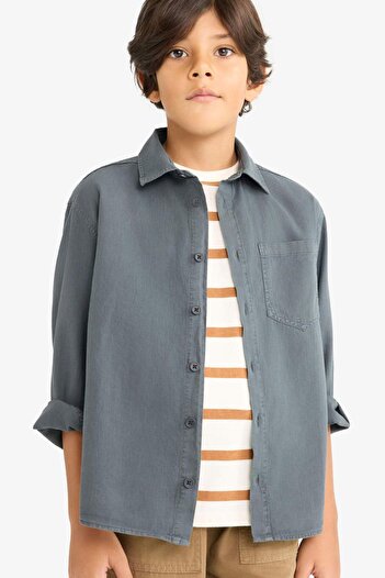 DeFacto Erkek Çocuk Oversize Geniş Kalıp Polo Yaka Uzun Kollu Gömlek G2362A825AU
