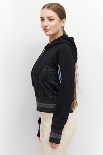 Calvin Klein Women Brand Logo Hooded Full Zip Sweatshirt, Black