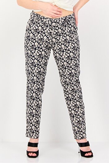 Reiko Women Cigarette Fit Mid Waist Floral Dress Pants, Multicolor