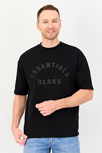 BLANK ESSENTIALS Men Crew Neck Short Sleeve Brand Logo T-Shirt, Black