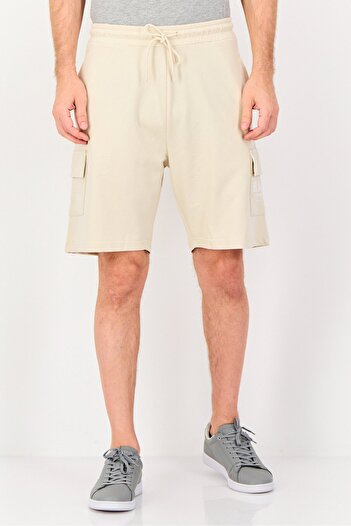 BLANK ESSENTIALS Men Brand Logo Cargo Shorts, Beige