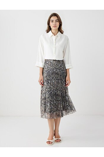 Jimmy Key Black High Waist Pleated Relaxed Fit Midi Skirt
