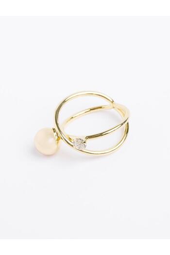 Jimmy Key Gold Color Shiny Stone Double Ring