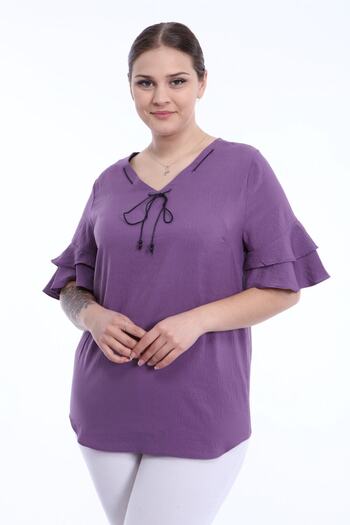 Lir Women's Plus Size Flounce Sleeve Blouse Lilac L2319
