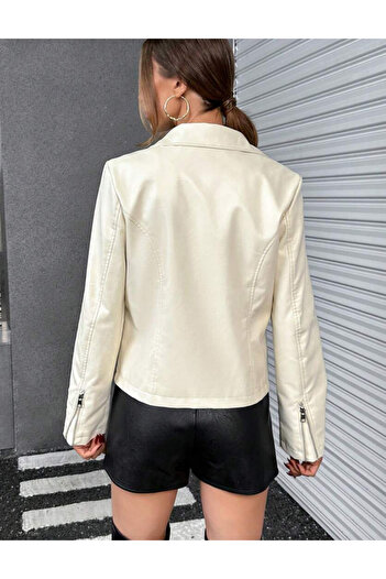 SHEIN faux leather jacket, cream