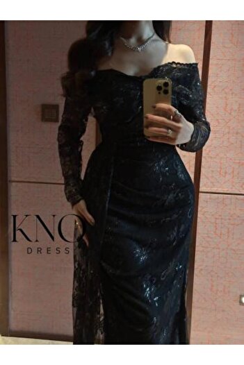 KNO Luxury Black Lace Dress with Elegant Shine for an Attractive Evening Look