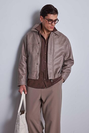 ablukaonline Men's Oversize Suede Look Jacket Beige
