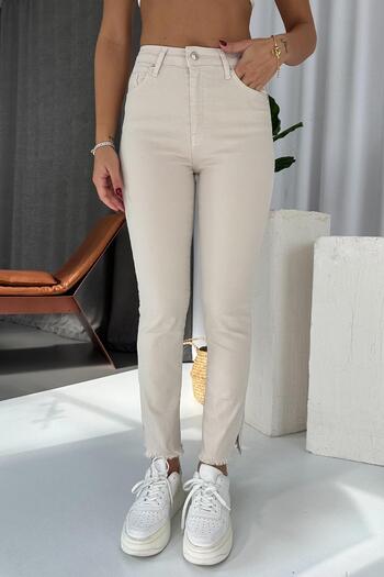 Mine Tan Butik Mia Yüksek Bel Likralı Dar Paça Jean - Bej