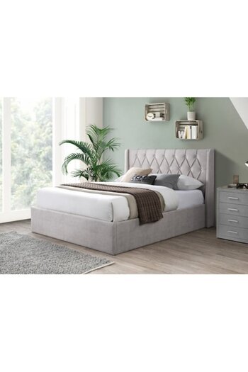 OEM Prestige 1 Upholstered Bed, 160x200, with Adjustable Metal Frame and Storage, Cream Color
