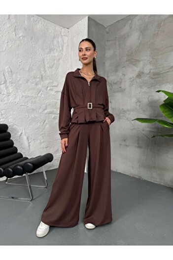 Elif Özbey Butik Brown Belted Modal Suit