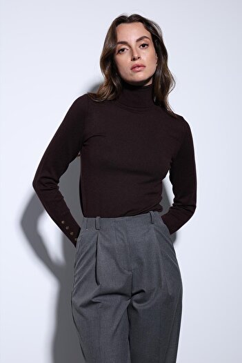 Antioch Light Brown Stand Collar Knit Sweater