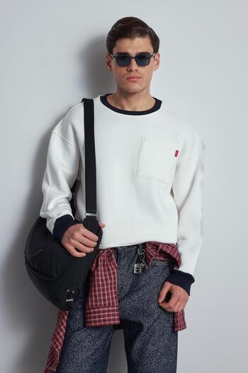 ablukaonline Men's Oversize Contrast Detailed Sweatshirt White