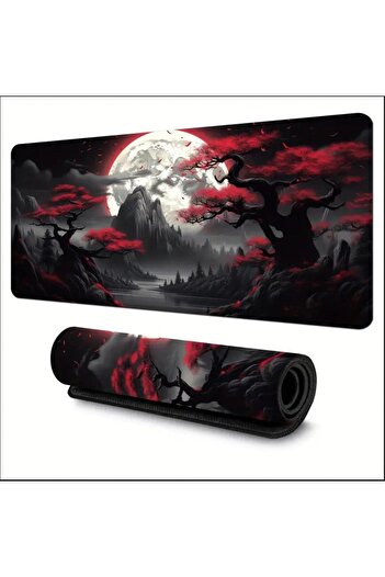 sgeteknoloji 90X40 cm Dark Red Moon Themed Anti-Slip Base Speed Surface Gamer Mouse Pad Gaming