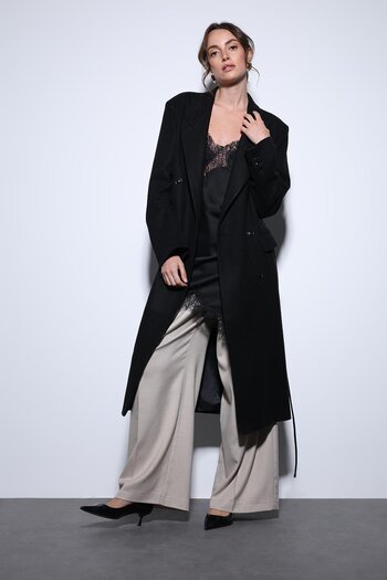 Antioch Black Belted Double-Breasted Women's Coat