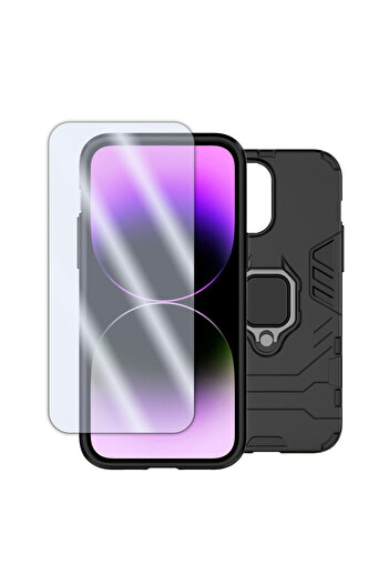 Optim Solution Armor Ring Case and Glass Film Set for Samsung Galaxy A01 Core / M01 Core Black