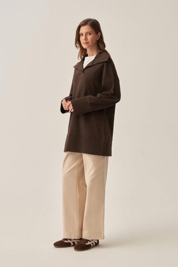 ALLDAY Bitter Brown-Polo Neck Interlock Sweatshirt