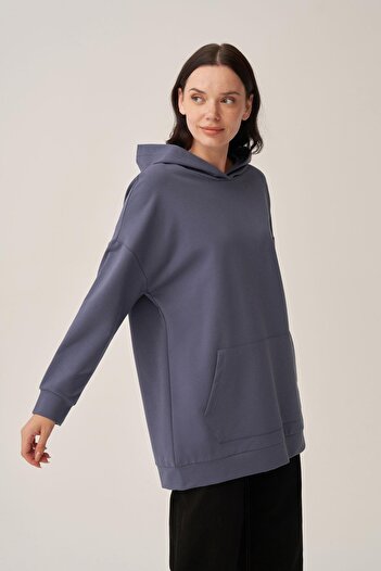 ALLDAY Blue-Hooded Kangaroo Pocket Lycra Sweat