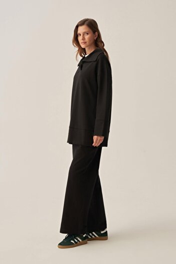 ALLDAY Black-Polo Neck Interlock Sweatshirt