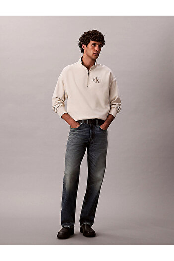 Calvin Klein Jeans Fermuarlı Yaka Krem Erkek Sweatshırt LV04RD236G67U LS PREMIUM TERRY MICR