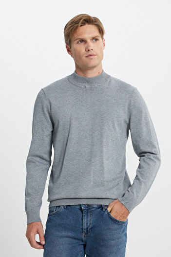 AC&Co / Altınyıldız Classics Gray Melange Half Turtleneck Knit Sweater
