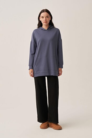 ALLDAY Blue-Hooded Kangaroo Pocket Lycra Sweat
