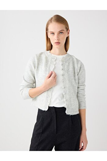 Jimmy Key Gray Round Neck Slim Fit Knitwear Cardigan